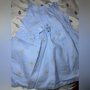 H&M Light Blue Striped Daisy Print Dress with Waist Bow